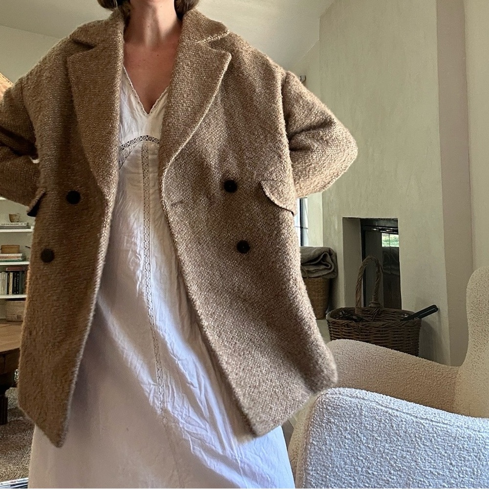 Mango Double-Breasted Teddy Coat in Brown